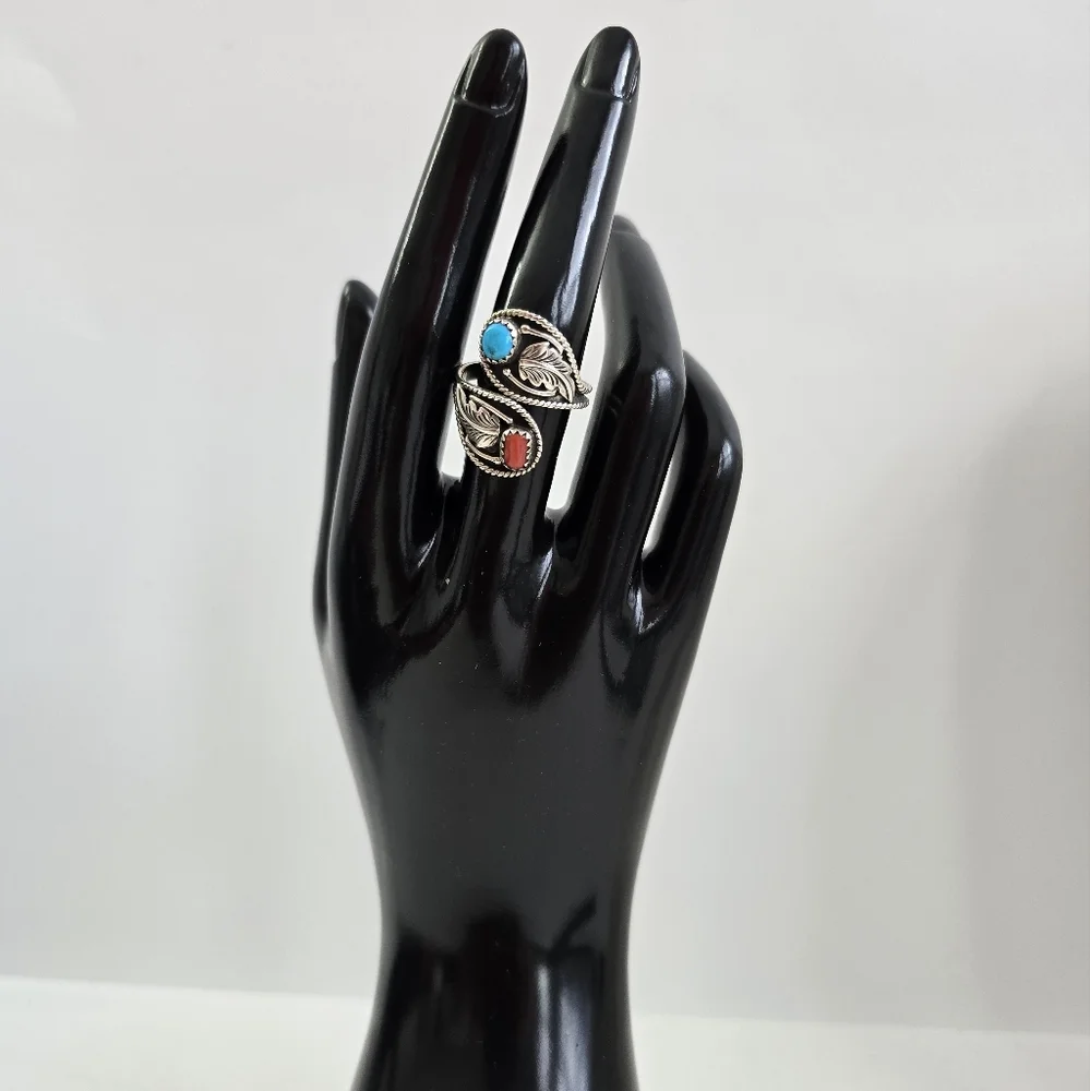 Sterling Silver 925 Native American Bypass Leaf Design Ring
